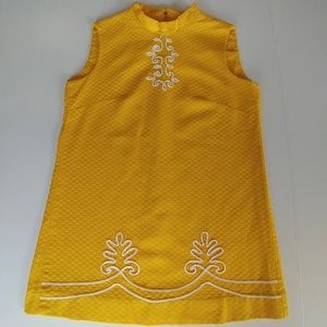 Vintage 70s Mod Shift Mini Dress Textured Yllw S/M